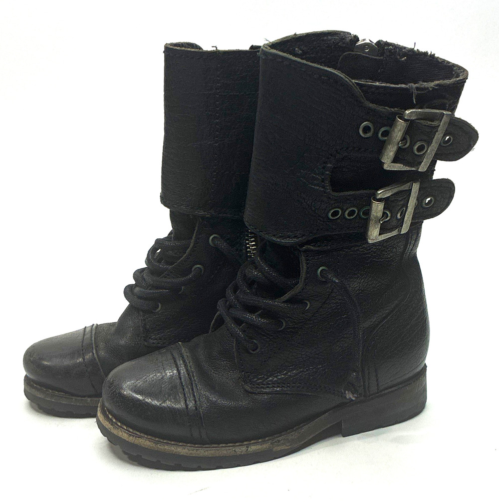 AllSaints Jacks Place Kids Black Leather Combat Boots EU 25 US 7.5